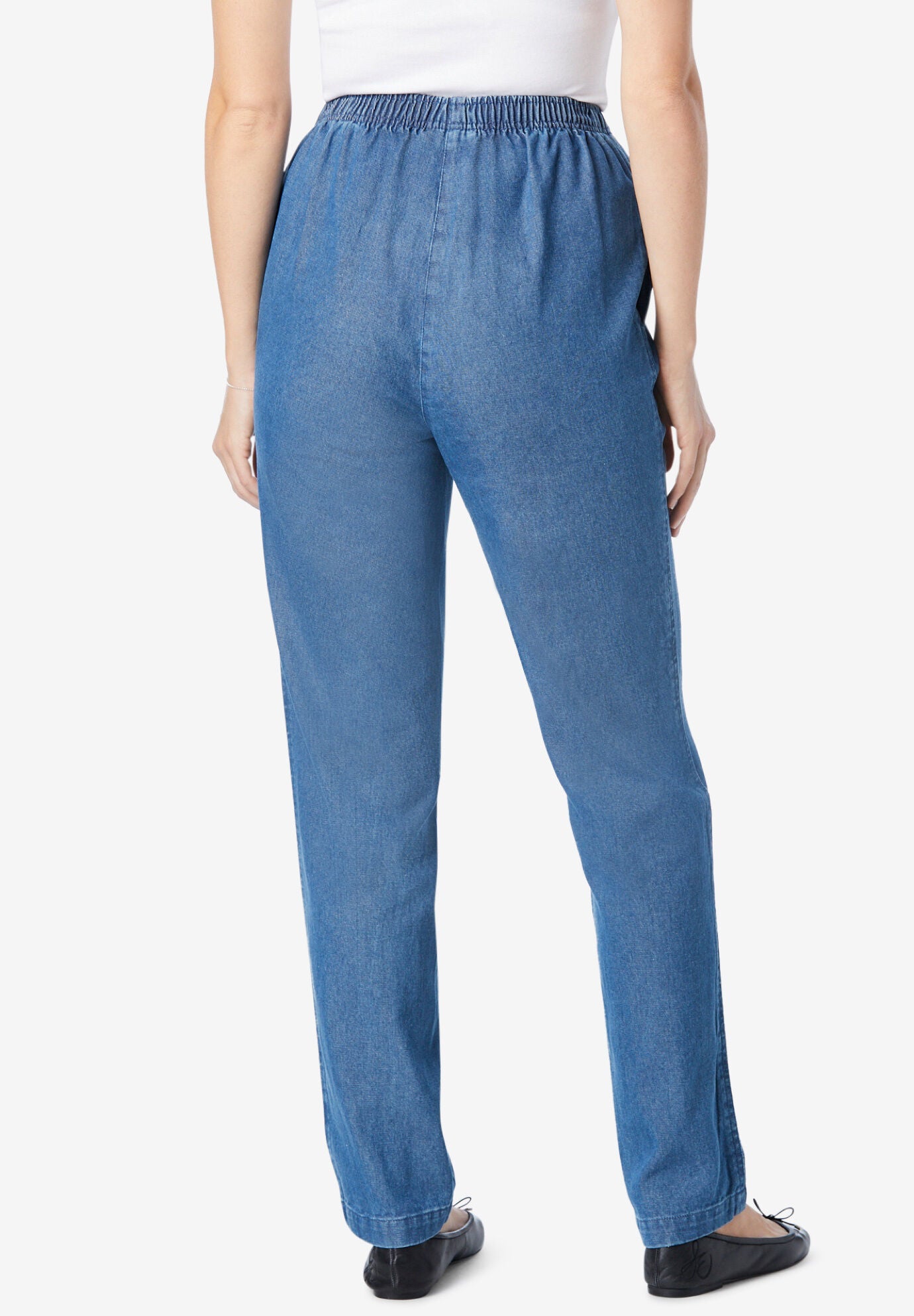 Elastic-Waist Cotton Straight Leg Pant 