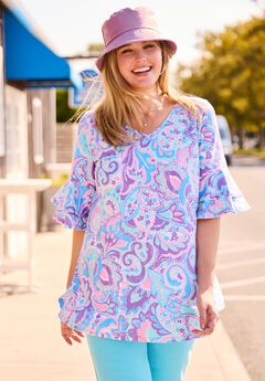 Ruffled Elbow-Sleeve Tunic