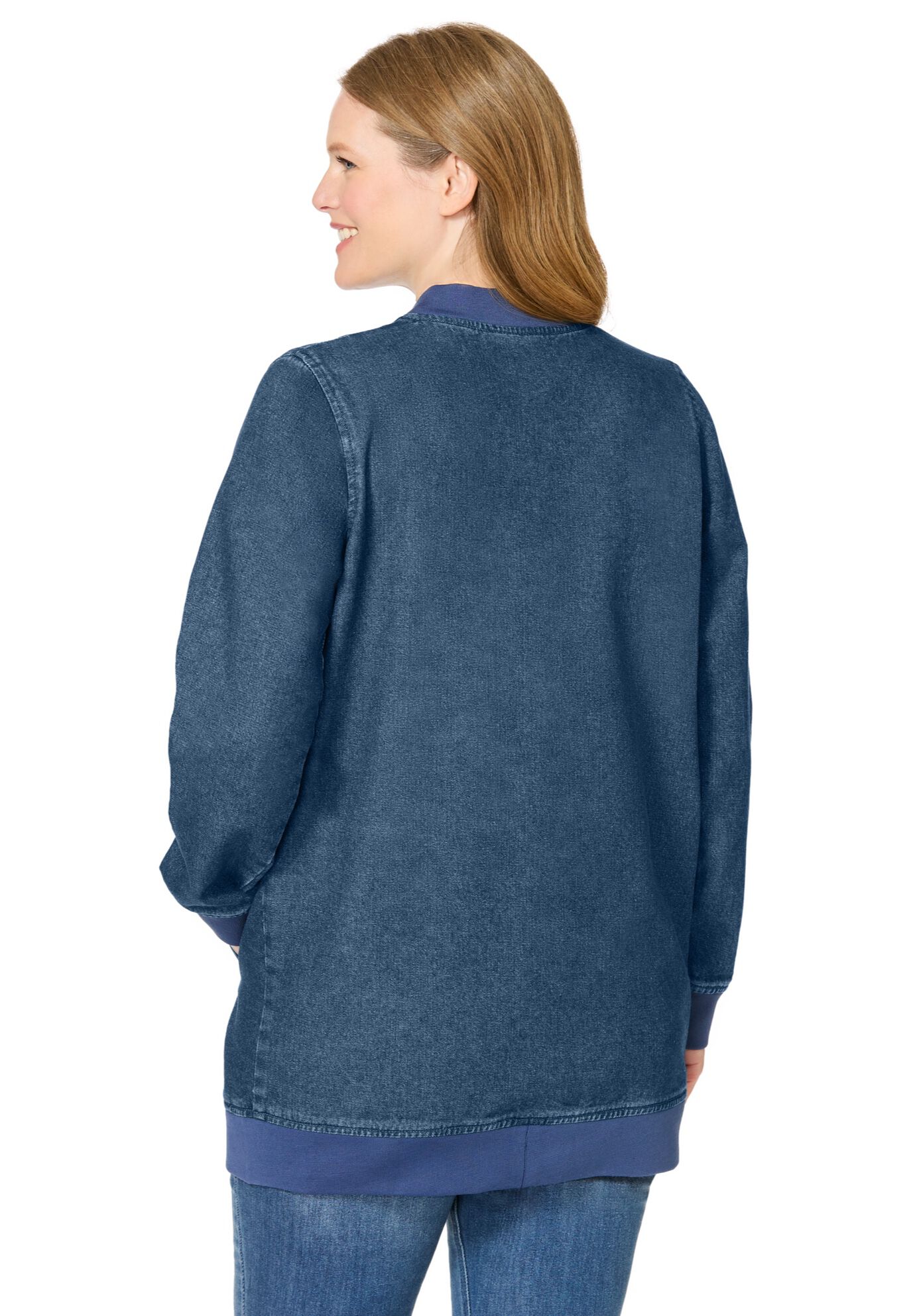 Denim Baseball Jacket, MEDIUM STONEWASH, alternate image number 2