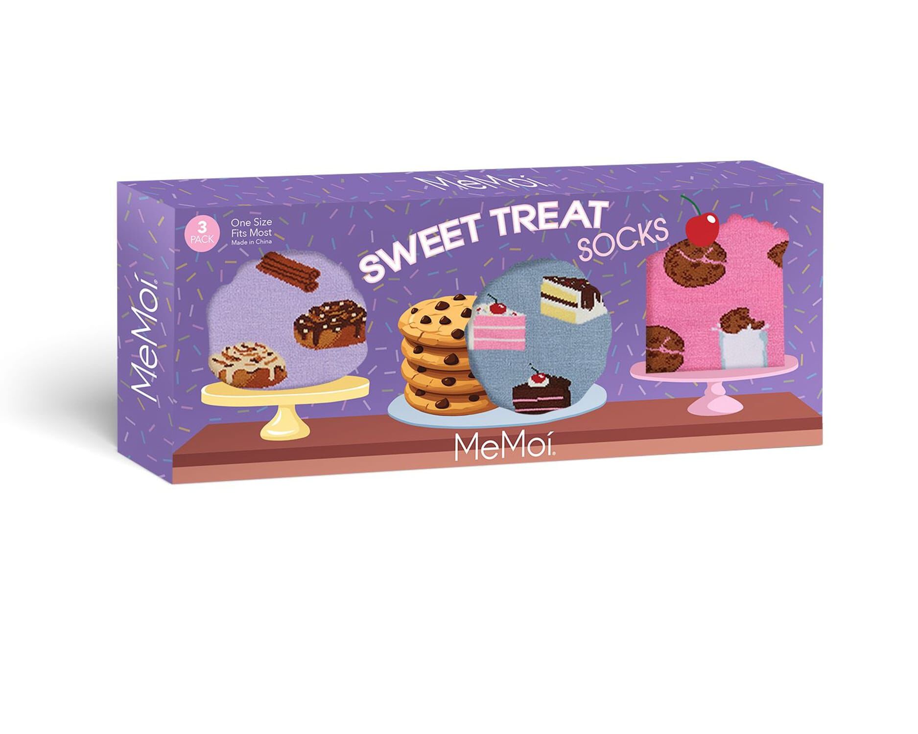 3 Pair Women's "You Deserve A Sweet Treat" Novelty Crew Socks Gift Set, PINK MULTI, alternate image number 3