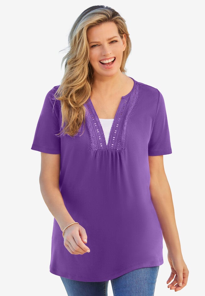 Crochet Layered-Look Tee, , alternate image number null