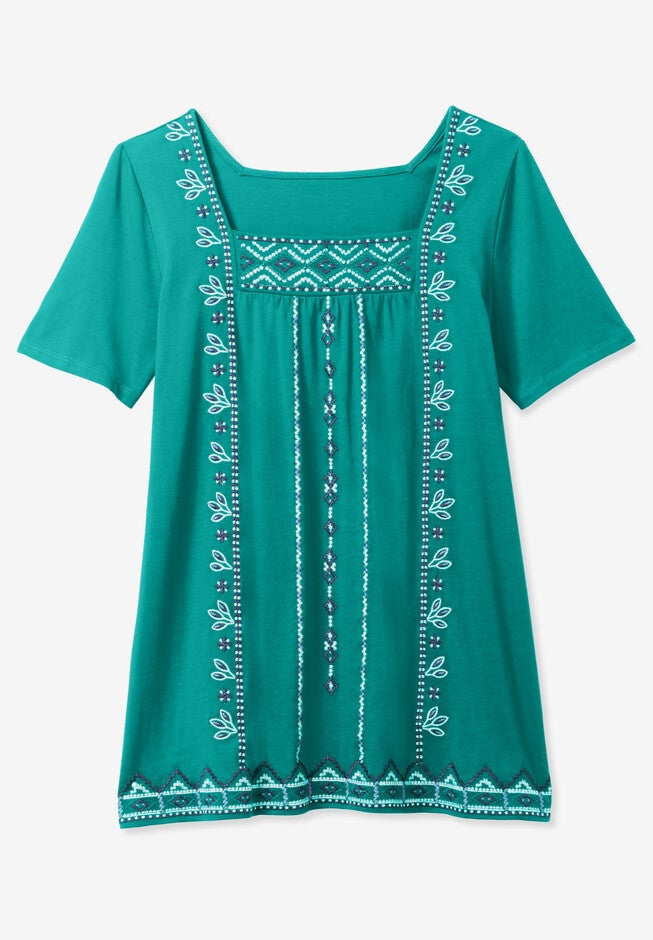 Embroidered Square Neck Tee, , alternate image number 3