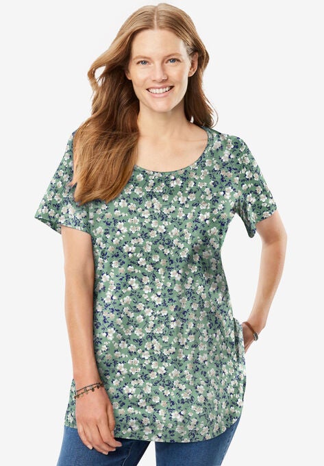 Perfect Printed Short-Sleeve Scoopneck Tee, , alternate image number null