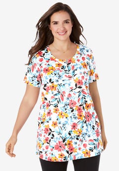 Perfect Short-Sleeve Scoop-Neck Henley Tunic