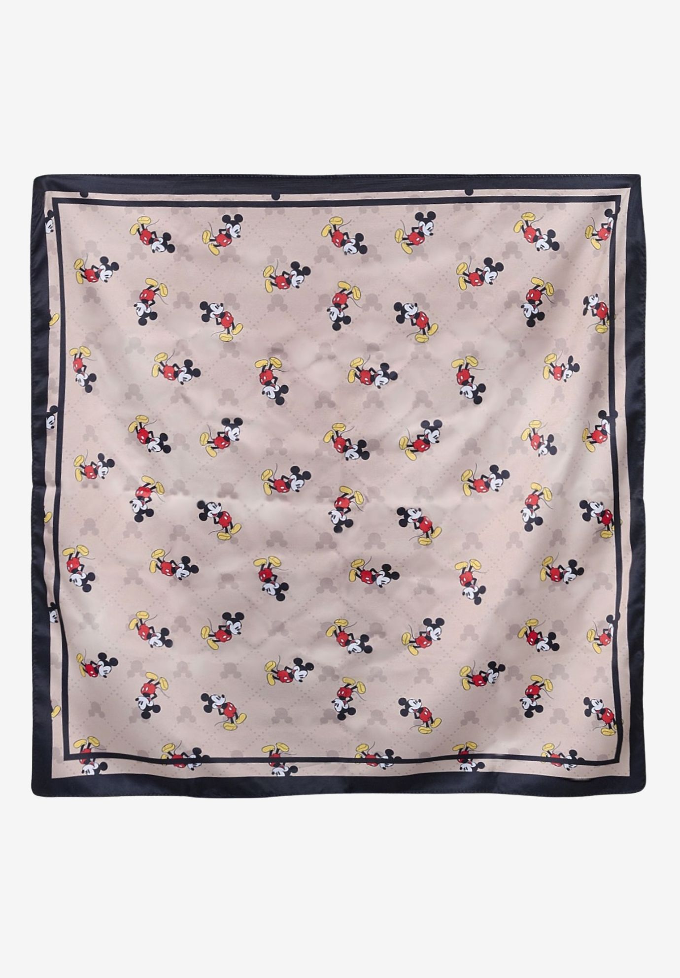 Disney Mickey Mouse Silky Scarf 27" x 27" Tan Icon Print Square Neck Tie