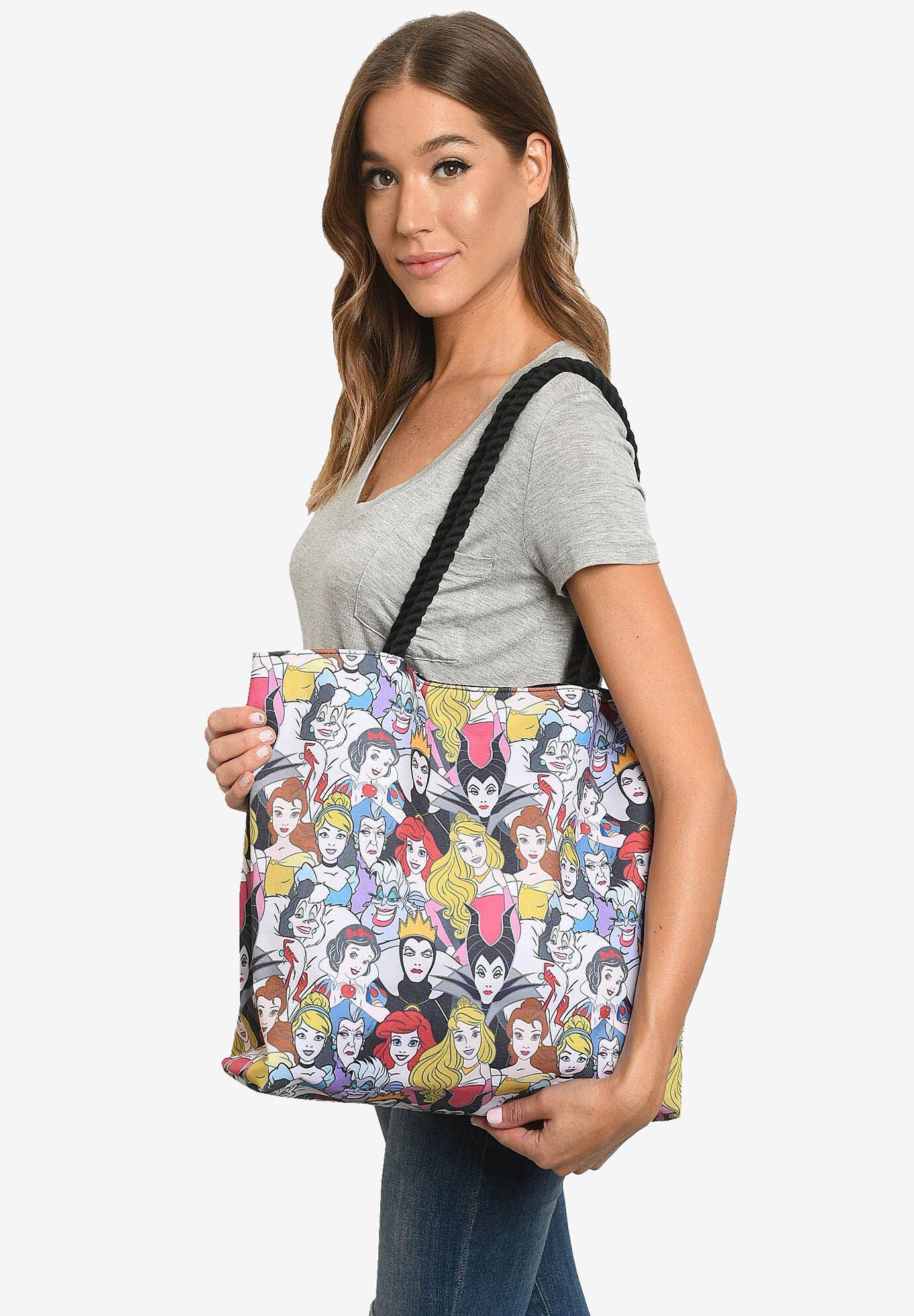 Disney Princesses & Villains Tote Bag Travel Beach Carry-on All-over Print, WHITE, hi-res image number 0