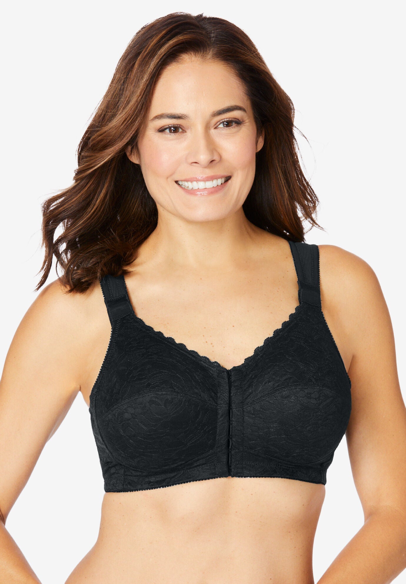 Front Close Wireless Posture Bra FullCoverage, Black Woman Within