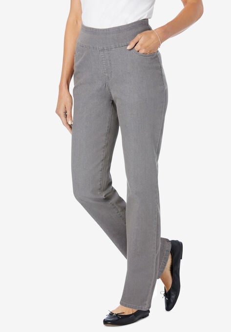 Flex-Fit Pull-On Straight-Leg Jean, GREY DENIM, hi-res image number null