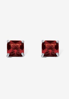 Sterling Silver Stud Princess Cut Simulated Birthstone Stud Earrings