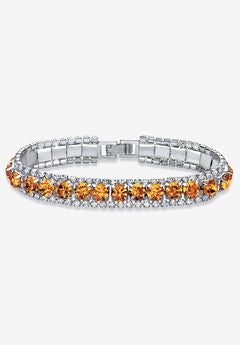 Silver Tone Tennis Bracelet Simulated Birthstones and Crystal, 7"