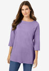 Perfect Three-Quarter Sleeve Boatneck Tee, SOFT IRIS, hi-res image number null