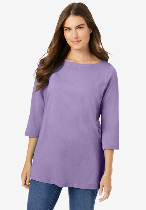 Perfect Three-Quarter Sleeve Boatneck Tee, SOFT IRIS, hi-res image number null
