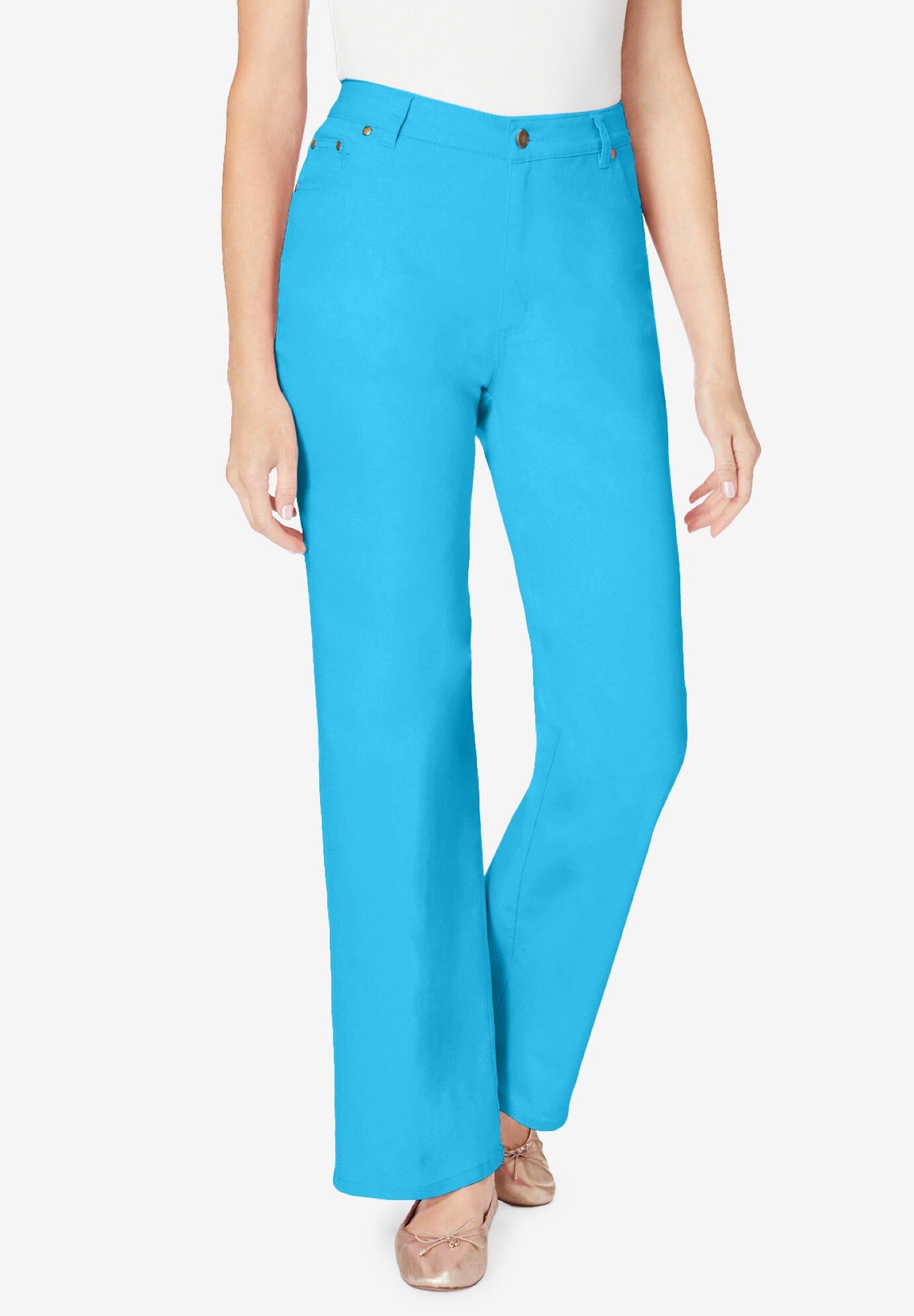 Stretch Denim Wide-Leg Five-Pocket Jeans, PARADISE BLUE, hi-res image number 0