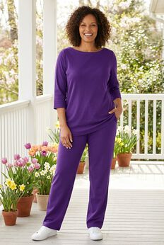 7-Day Straight-Leg Elastic-Waist Stretchy Knit Pant