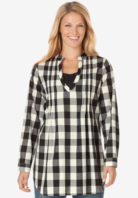 Layered-Look Tunic, IVORY SMALL BUFFALO PLAID, hi-res image number null