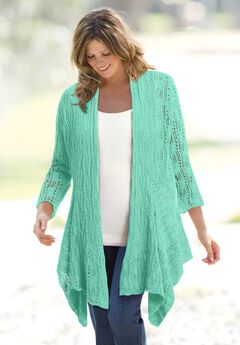 Open Front Pointelle Cardigan Sweater