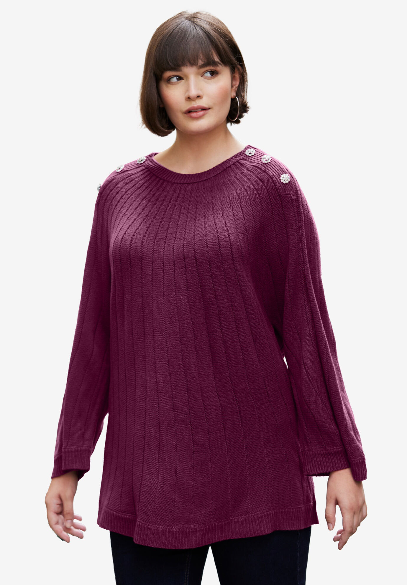 Novelty Button Accented Pullover | Woman Within