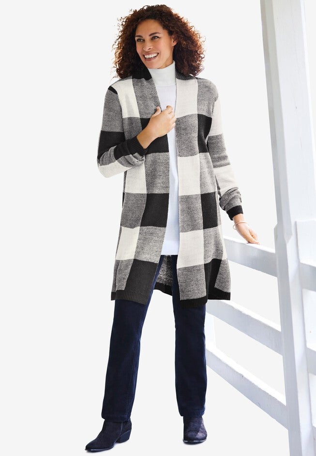 Buffalo Robe Woman Jacquard Open Front Duster Sweater 36