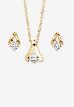 Simulated Birthstone Solitaire Pendant and Earring Set with FREE Gift in Goldtone, Boxed
