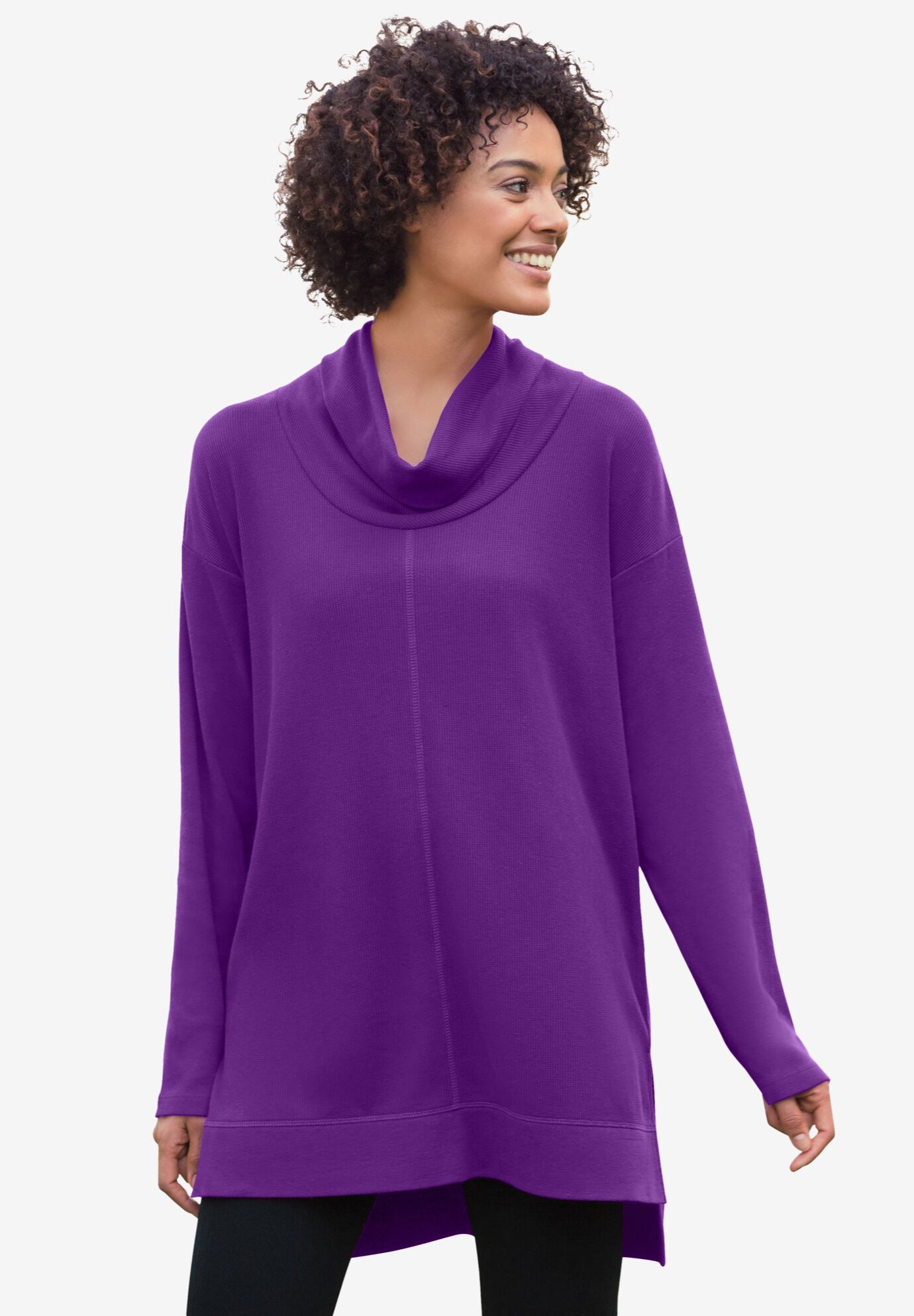 Cowl Neck Thermal Tunic, RADIANT PURPLE, hi-res image number 0