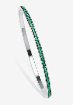 Silver Tone Eternity Bangle Bracelet Simulated Birthstones 7.5"