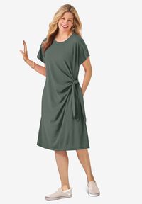 Perfect Short-Sleeve Crewneck Tee Dress, Evening Blue Stars | Woman Within