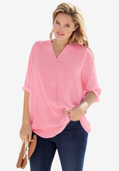 Rayon Three-Quarter Sleeve Effortless Tab-front Blouse