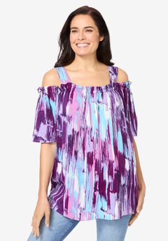 Printed Cold-Shoulder Blouse