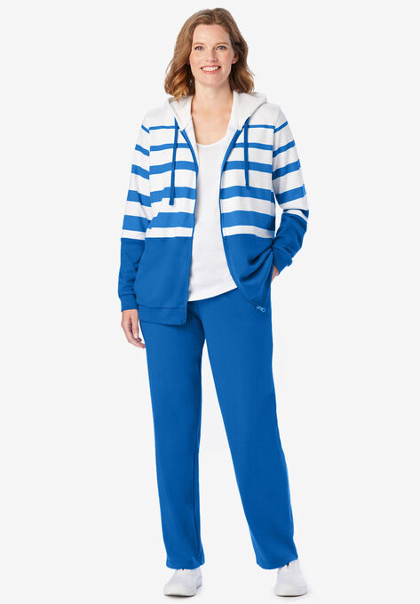Striped Full Zip Sweatshirt Set, BRIGHT COBALT GRADUATED STRIPE, hi-res image number null