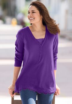 Layered-Look Lace Trim Tee