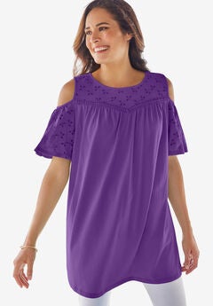 Eyelet Cold-Shoulder Tunic