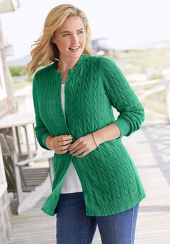 Cotton Cable Knit Cardigan Sweater