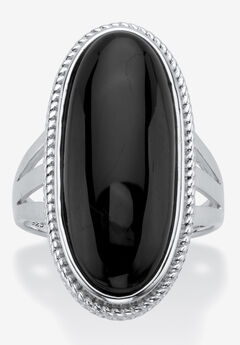Sterling Silver Natural Black Onyx Split Shank Ring
