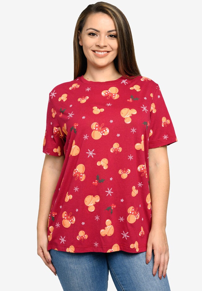Disney Mickey Minnie Mouse T-Shirt All-Over Print Christmas, RED, hi-res image number 0