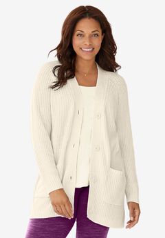 Button-Front Shaker Cardigan