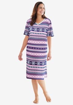 V-Neck Short Sleeve Knee-Length Cotton Sleepshirt