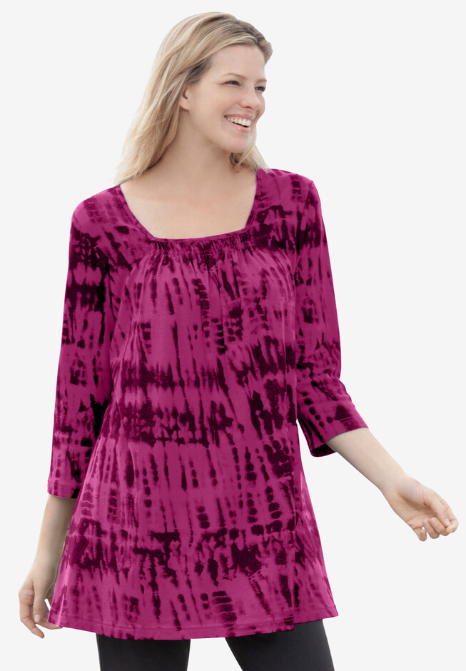 Tie-Dye Smocked Square-Neck Tunic | Woman Within
