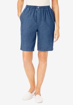 7-Day Elastic-Waist Cotton Denim Short