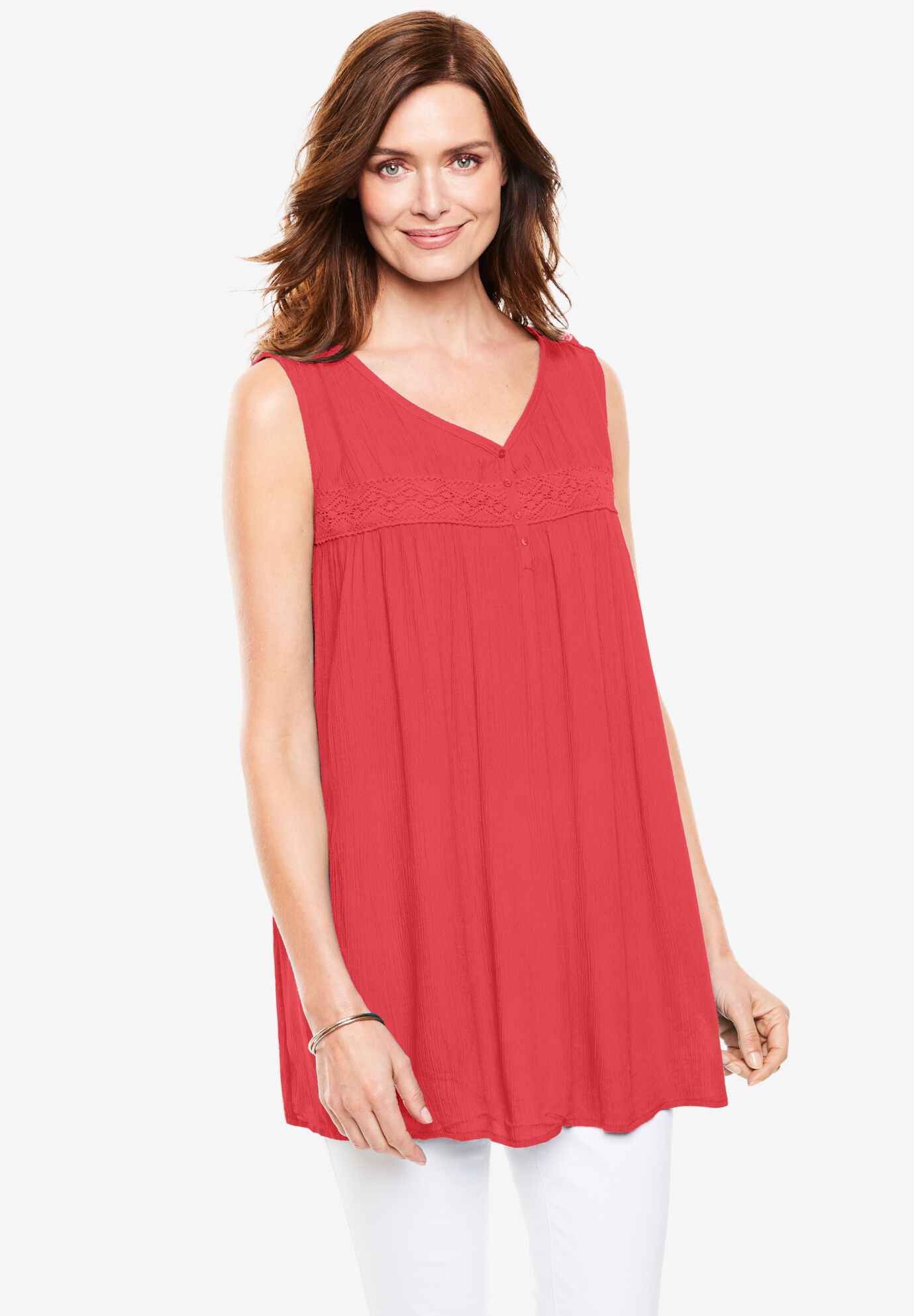 Crinkled Rayon Crochet Tank for Plus Size Women Woman Within