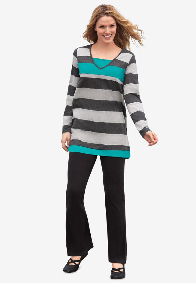 Layered Look Striped Tunic, AQUAMARINE STRIPE, hi-res image number null