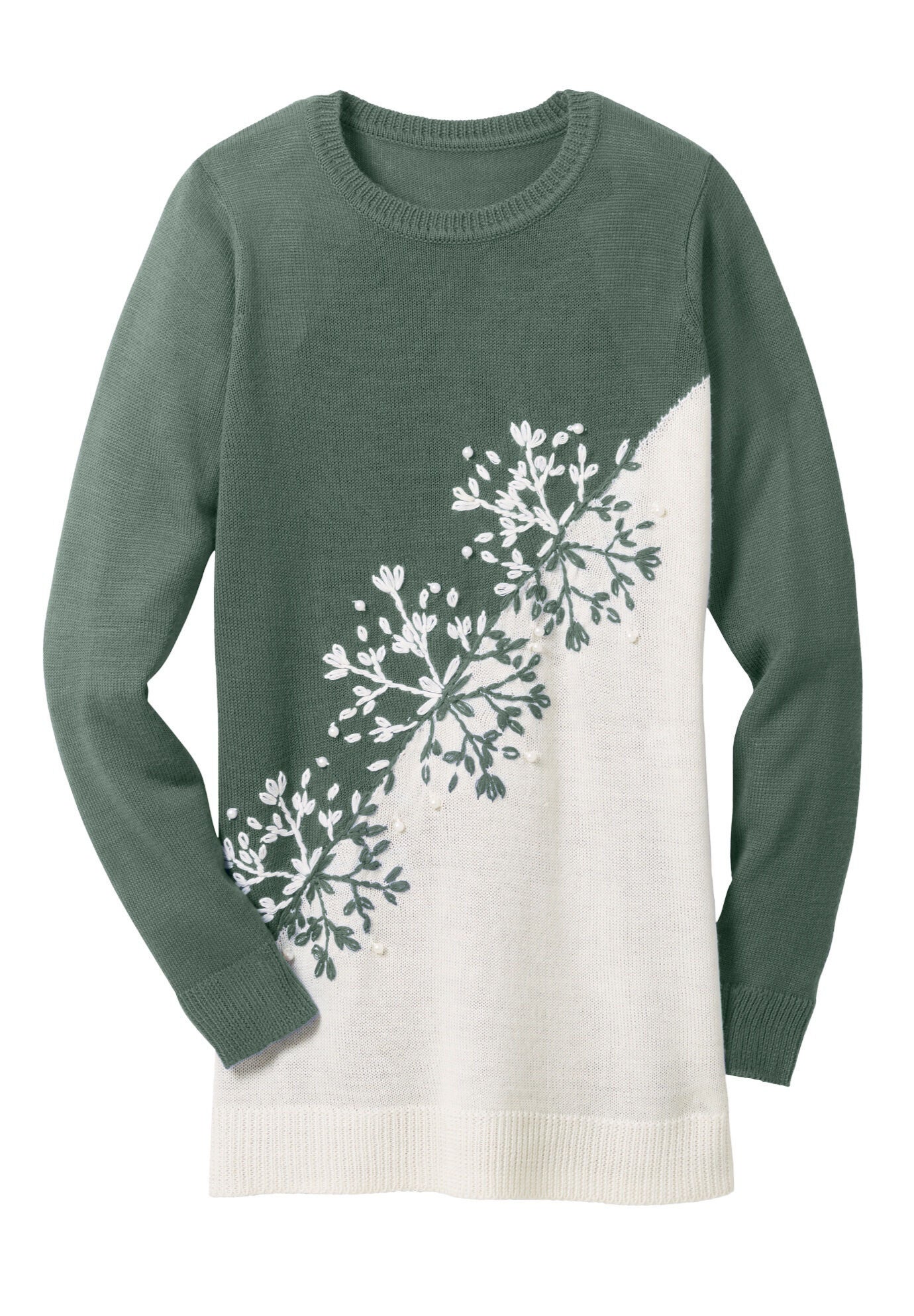 Plus Size Snowflake Jacquard Pullover Sweater Pine Snowflake Embroidery Woman Within