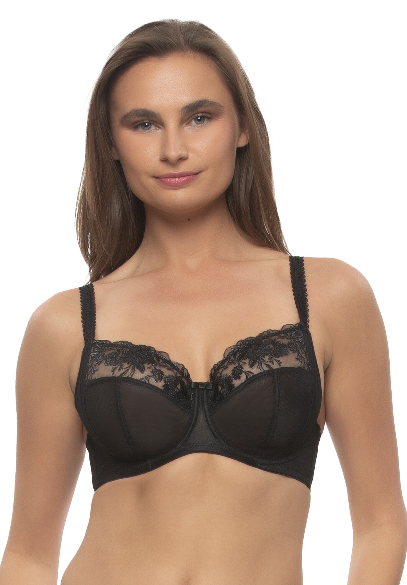 Fleurs Embroidered Unlined Bra, BLACK, hi-res image number 0