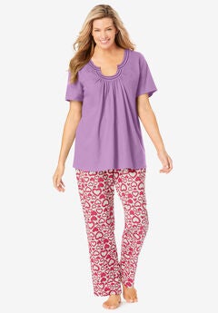 Embroidered Short-Sleeve Sleep Top