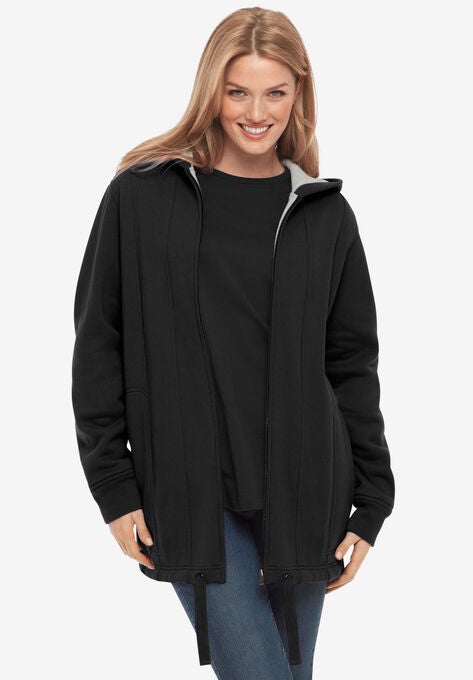 Thermal Lined Fleece Hoodie, BLACK, hi-res image number null