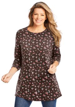 Perfect Printed Long-Sleeve Crewneck Tunic