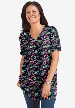 Perfect Printed Short-Sleeve Shirred V-Neck Tunic