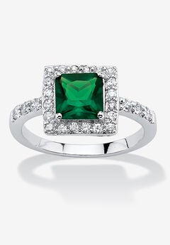 Simulated Birthstone and Crystal Halo Ring in Sterling Silver