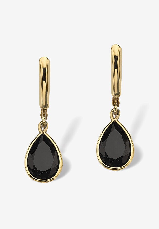Pear-Shaped Black Onyx Drop Earrings, GOLD, hi-res image number 0