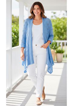 Open Front Pointelle Cardigan Sweater