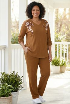 7-Day Straight-Leg Elastic-Waist Stretchy Knit Pant